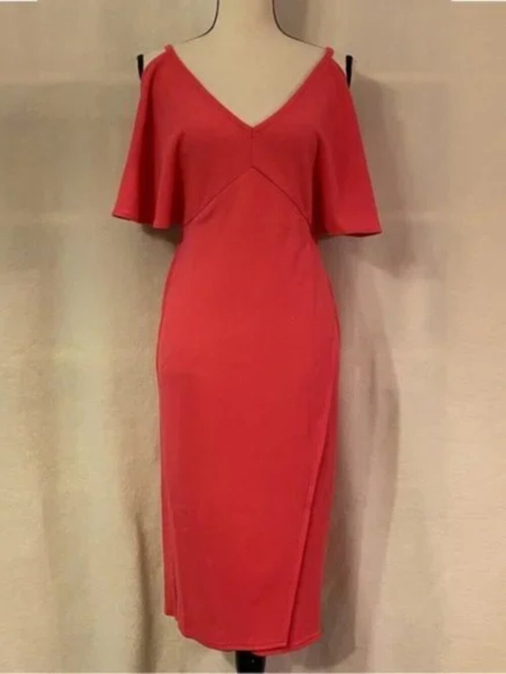 NWT ASOS pink cold shoulder flutter sleeve pencil dress